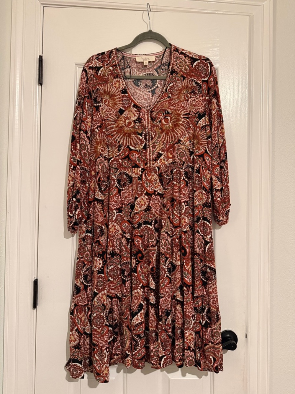Bohemian Paisley Tiered Midi Dress - Rust Floral